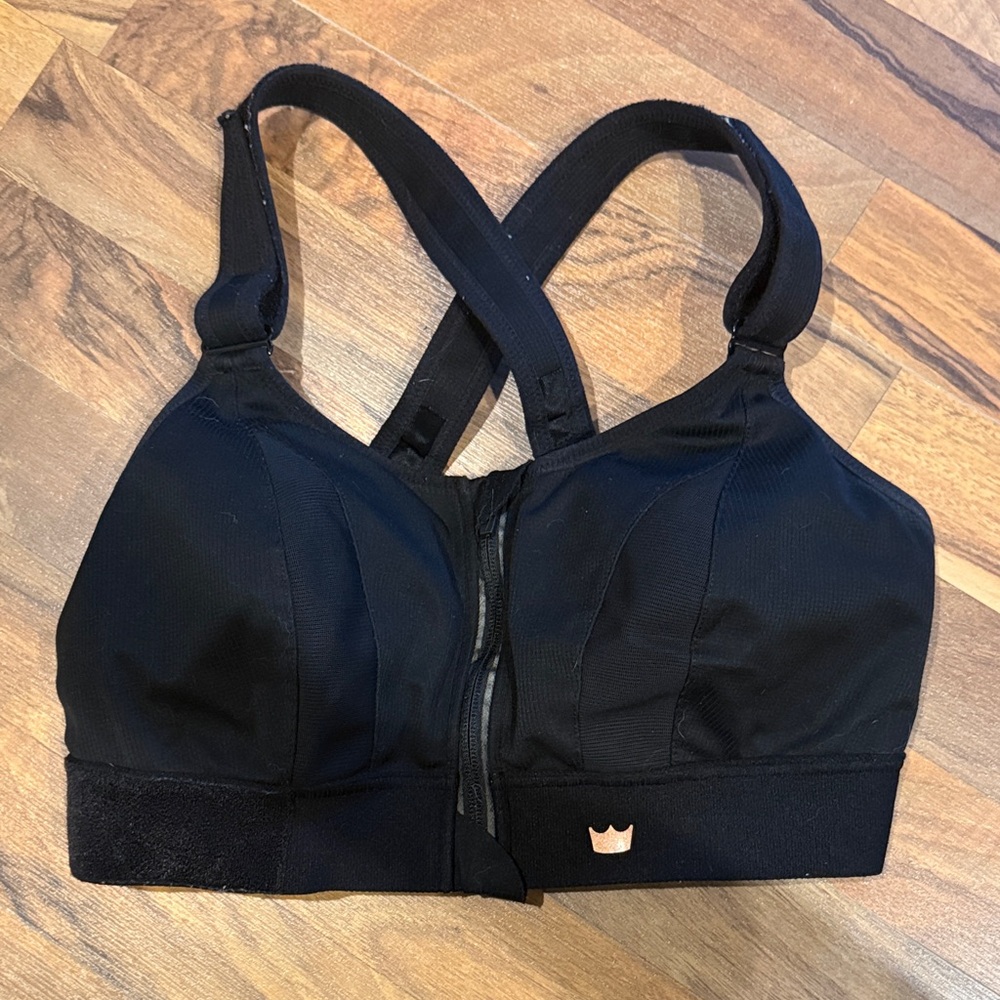 SHEFIT Black High Support Front-Zip Sports Bra